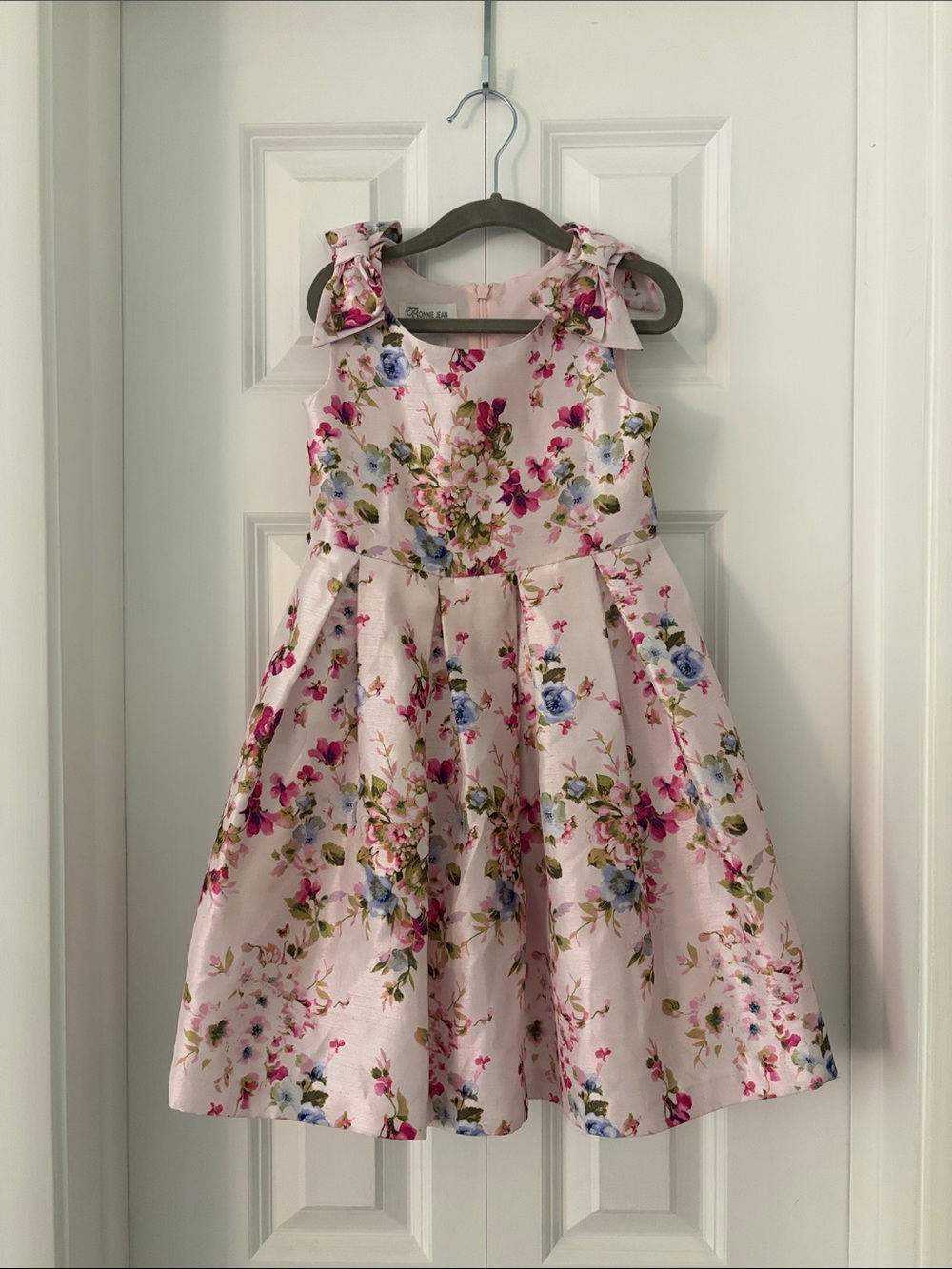 Bonnie Jean Pink Floral Bow-Shoulder Party Dress